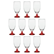 Water Goblet Glasses by Toscana, 20 Oz Set of 10, Iced Tea Stemmed Footed Glass Glassware, Red