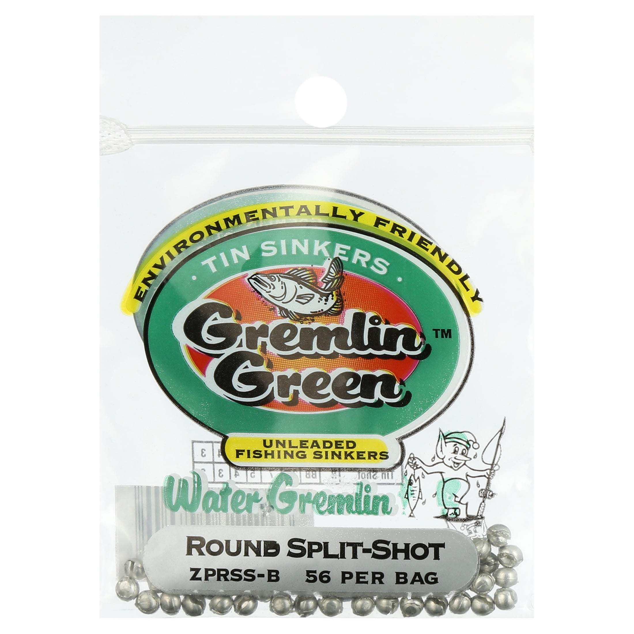 Water Gremlin Green/Tin Round Split Shot Sinker, ZPRSS-B, Size B, 56 Pieces  