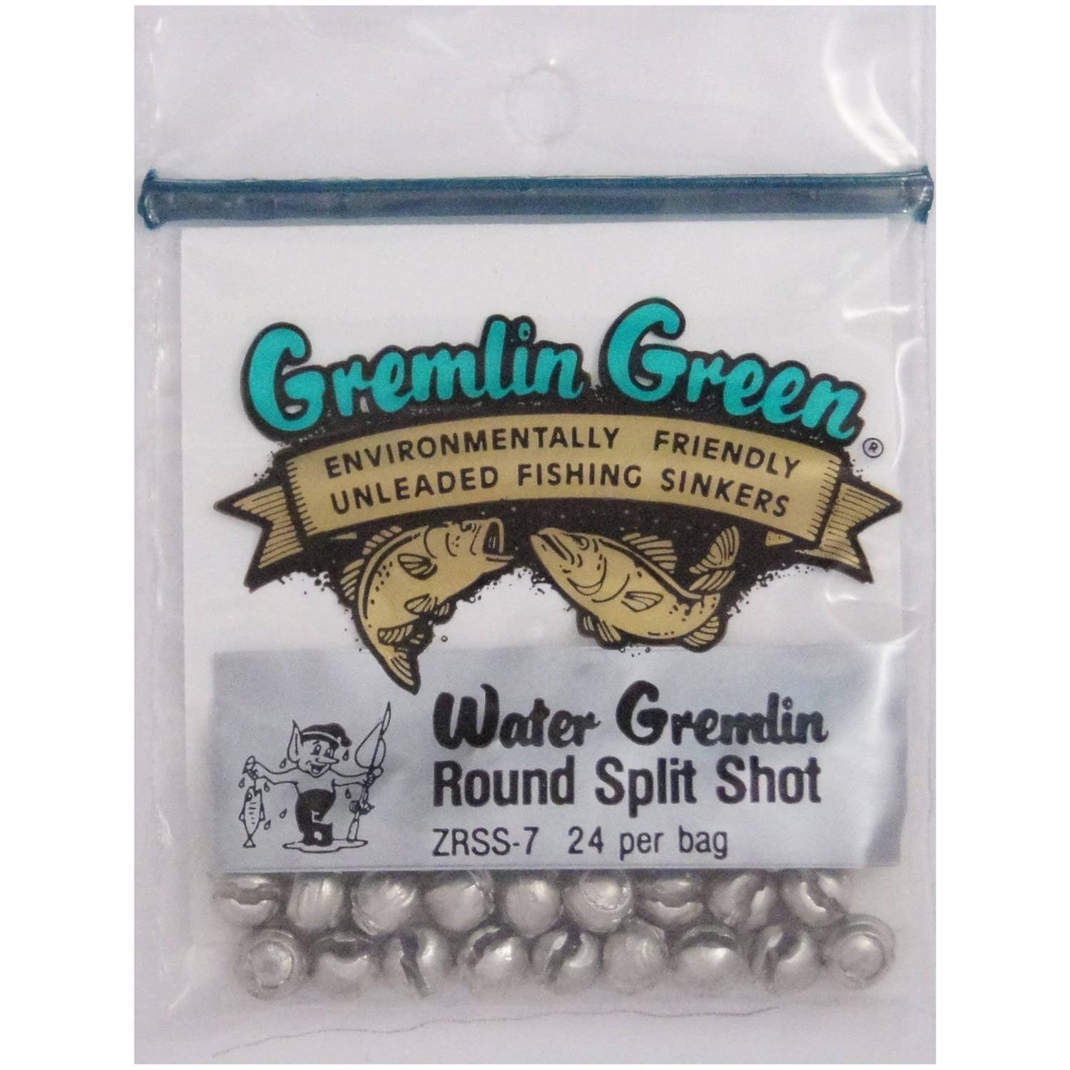 Water Gremlin's Green/Tin Round Split Shot Sinker, ZPRSS-7, 24 Pieces Per  Pouch