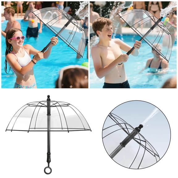 Water Gun Umbrella - Transparent Dual-Use Rain Shelter & Squirt Gun Toy for Backyard Water Fights, Pool Parties & Summer Fun, Outdoor Water Play Accessory