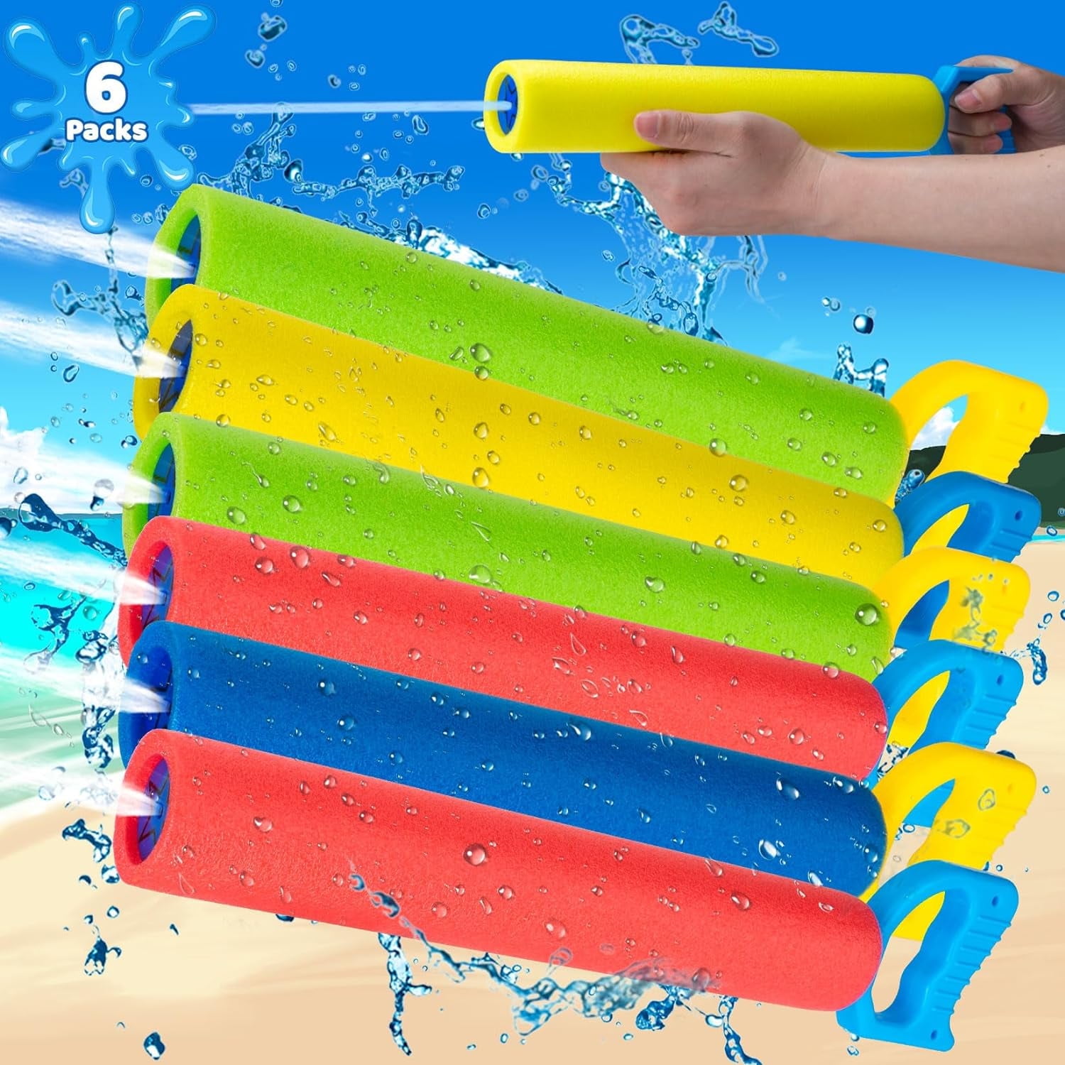 Water Guns, Pool Foam Blaster Squirt Guns 6 pcs- Lightweight, 38ft ...