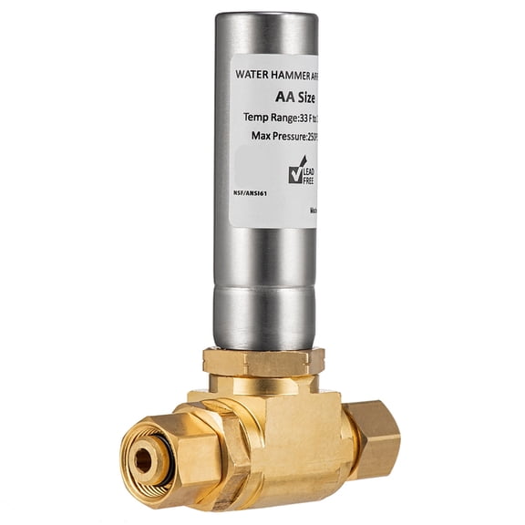 Water Hammer Arrestors for Laundry Machines and Garden Hoses Featuring Sturdy Brass Materials and Additional Washers