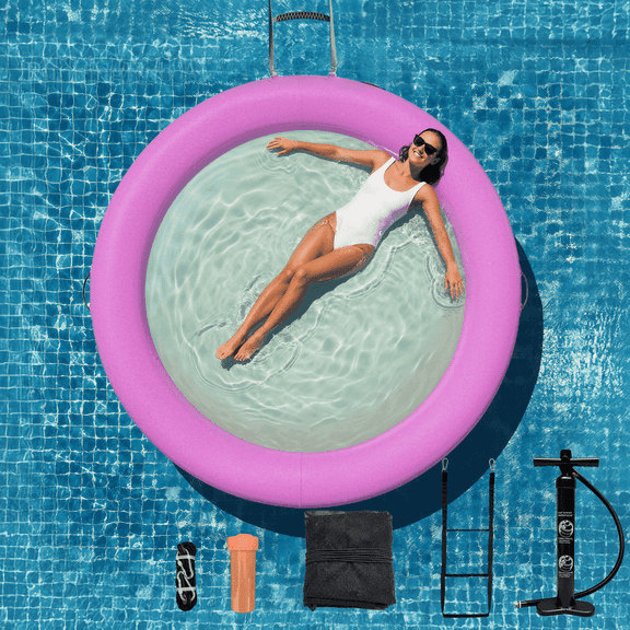 Water Hammock Inflatable Sunchill Float Ring with Mesh Design, Heavy Duty Inflatable Raft Float Ring Platform ,Hammock Pool Float for Ocean, Lake, Swimming Pool, 8FT