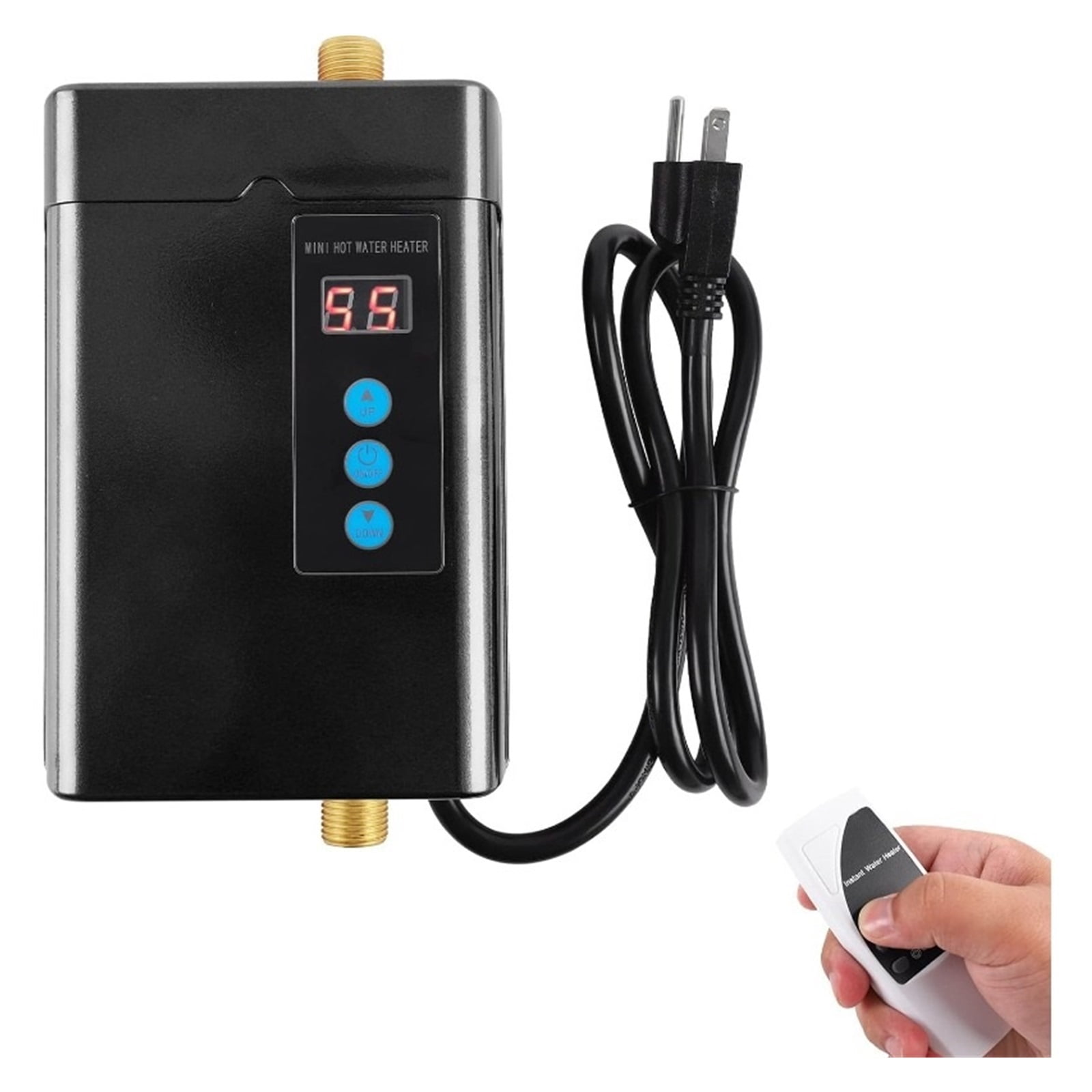 Compact Black Electric Tankless Water Heater with Remote Control
