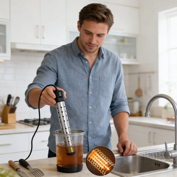 Water Heater,Immersion Water Heater,Heat Stick,Portable Electric Heating Rod,12inches Stainless Steel Material,Overheat Auto Shut Off Protection,Temperature Control Device,For Basins,Bathtubs.