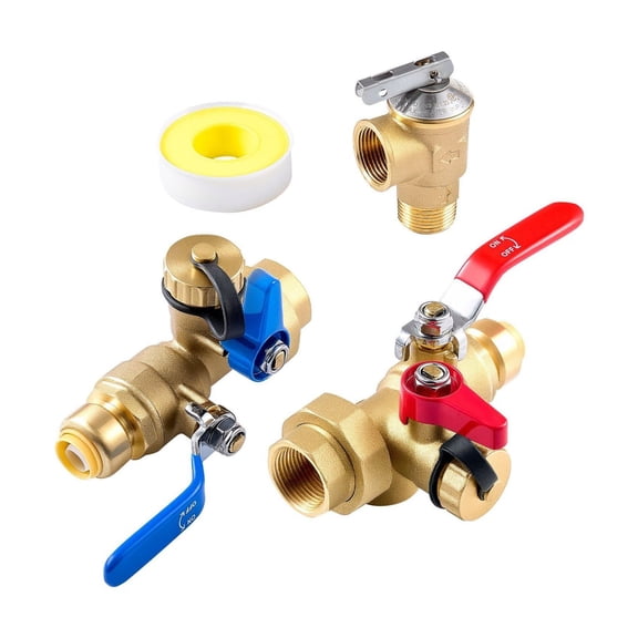 Water Heater Kit, 3/4 Inch Tankless Water Heater Service Kit with 2PCS 3/4 NPT to 3/4 PTC Isolation , Pressure Relief , Fits Most Tankless Waters Heaters, Lead-Free Brass