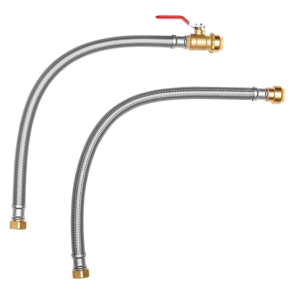Water Heater Kit Push-Fit Valve Flexible Connector with 3/4" FIP x 3/4" PTC Ball Valve Stainless Steel Braided Supply Line for Bathroom Kitchen Laundry Room