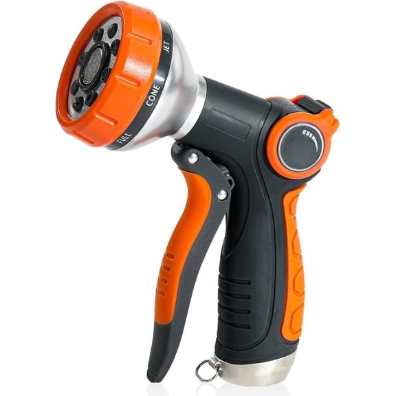 Water Hose Nozzle Heavy Duty with 8 Spray Patterns, Water Hose Sprayer Nozzle with Water Flow Thumb Control, Labor-saving Buckle & Front Trigger, for