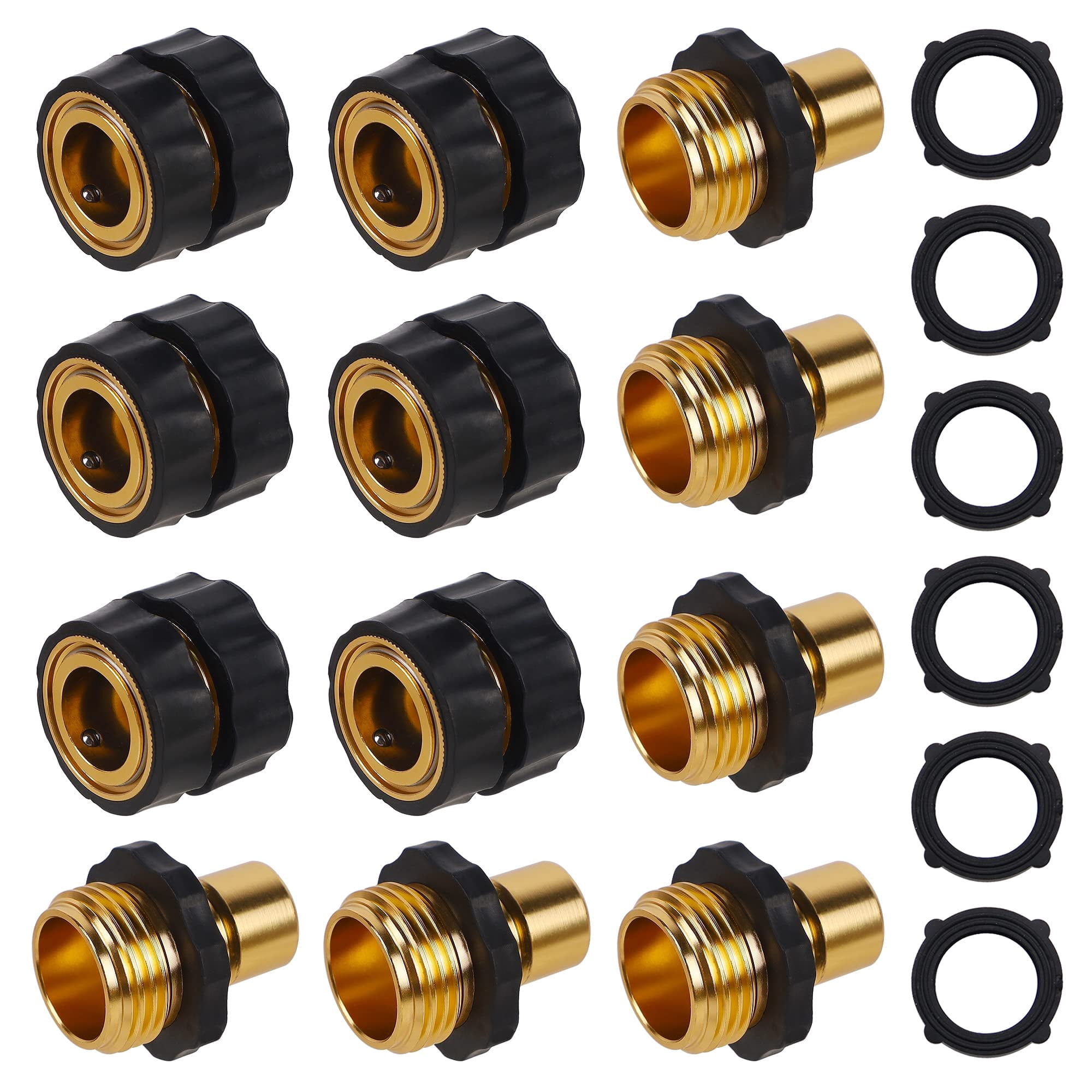 Water Hose Quick Connect Kit, 3/4 Inch Aluminum Male and Female Garden Hose Quick Connector Fittings for Watering, Pressure Washer, and Sprinklers