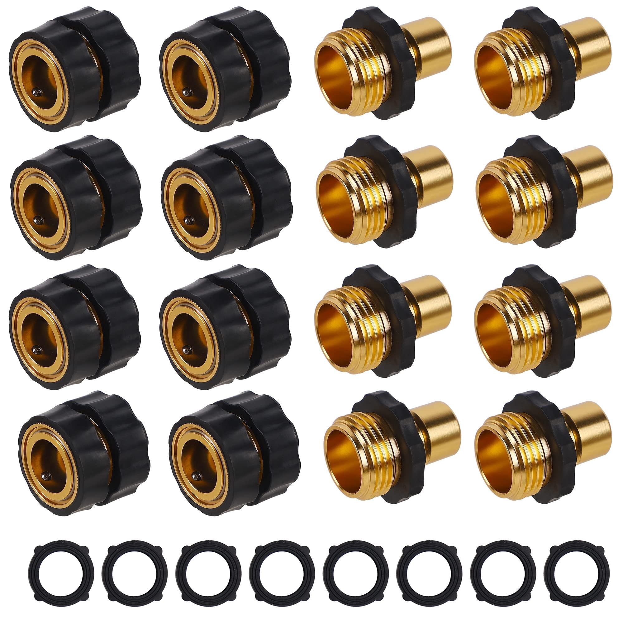 Water Hose Quick Connect Kit, 3/4 Inch Aluminum Male and Female Garden Hose Quick Connector Fittings for Watering, Pressure Washer, and Sprinklers