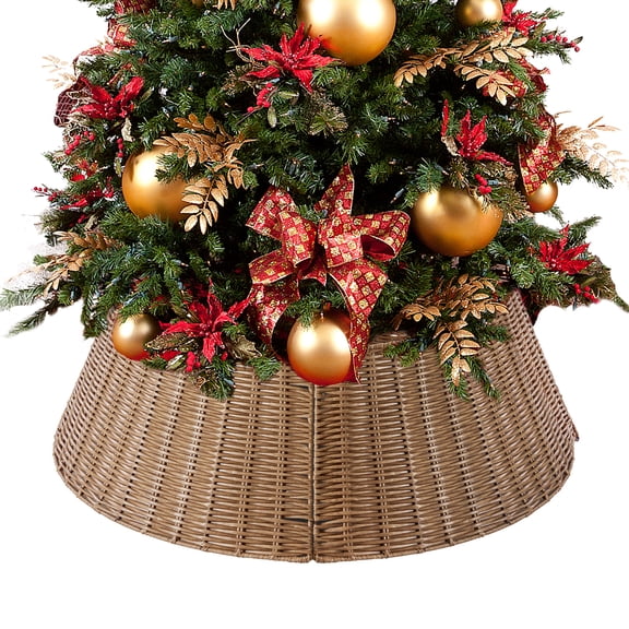 Water Hyacinth Christmas Tree Collar, Hand Woven Tree Stand Base Cover, Conical Christmas Tree Ring Decor for 4-7ft Christmas Trees