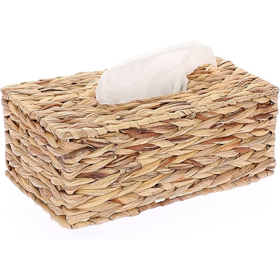 Water Hyacinth Facial Tissue Cover,Bexikou Hand Woven Decorative Paper Holder,Household Tissue Storage Organizer Tissue Paper Holder for Kitchen, Bathroom and Office(Rectangular)