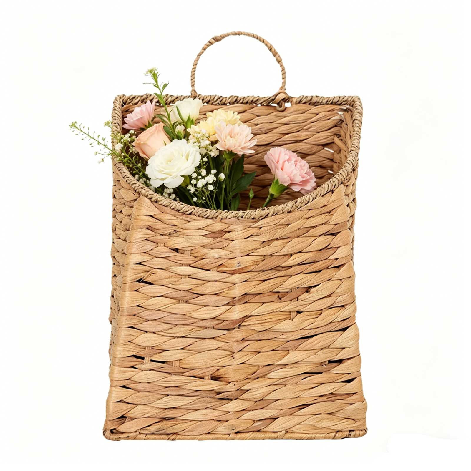 Water Hyacinth Hanging Wall Basket, Handwoven Wicker Wall Hanging Baskets for Home Decor, Entryway & Bathroom – Natural Handmade Door Basket for Stylish Wall Display,9.8 x 4.7 x 12.6 in