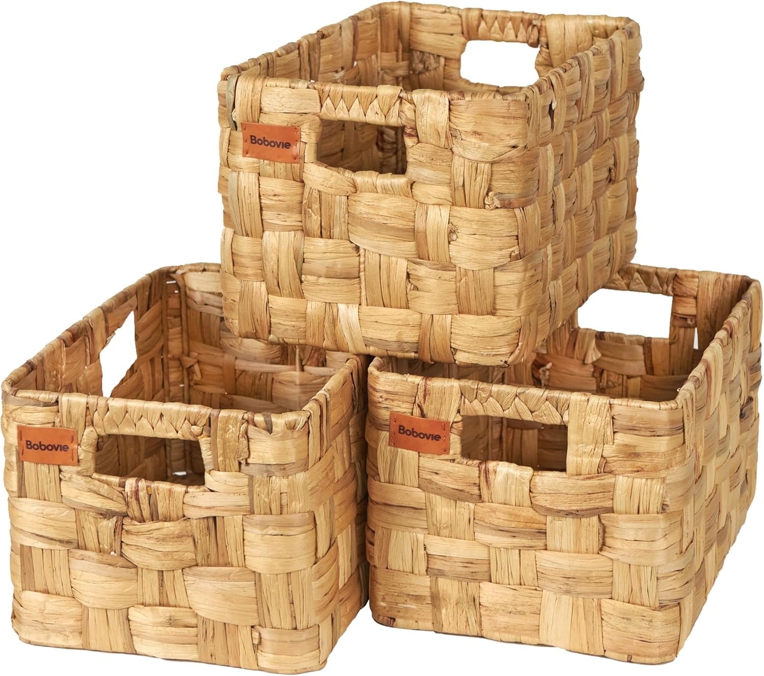 Water Hyacinth Large Wicker Baskets, Set of 3, Handwoven Storage ...