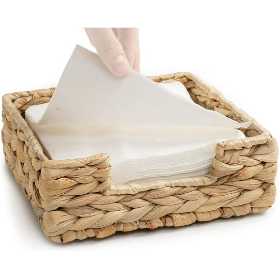 Water Hyacinth Napkin Holder, 7 x7" Tabletop Decor Storage Tray ,Wicker Baskets and Serving Tray for Kitchen, Rattan Napkin Holders for Tables, 1 Pack