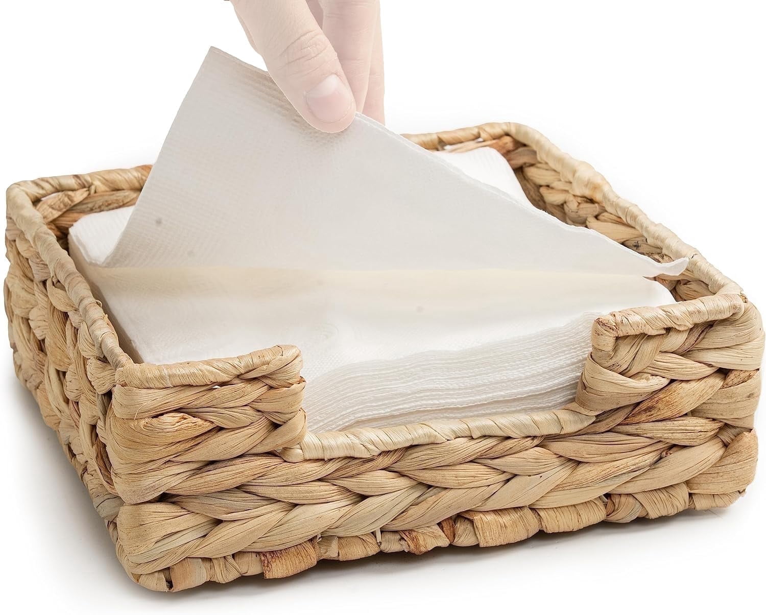 Water Hyacinth Napkin Holder Square, Napkin Holders for Paper Napkins, 8.7" x 8.7" x 2.6", Wicker Napkin Tray, Woven Towel Holder for Restaurant/Kitchen/Bathroom Napkin Holder for Table