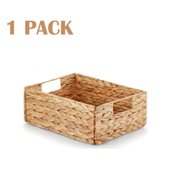 Water Hyacinth Pantry Baskets, Woven Storage Bin Organizers, with Chalkboard Labels, for Kitchen Shelves, Set of 4/2/1, 9" x 12" x 5", Natural, Shelf Baskets