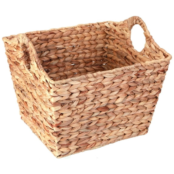 Water Hyacinth Rectangular Wicker Storage Baskets with Cutout Handles, Large
