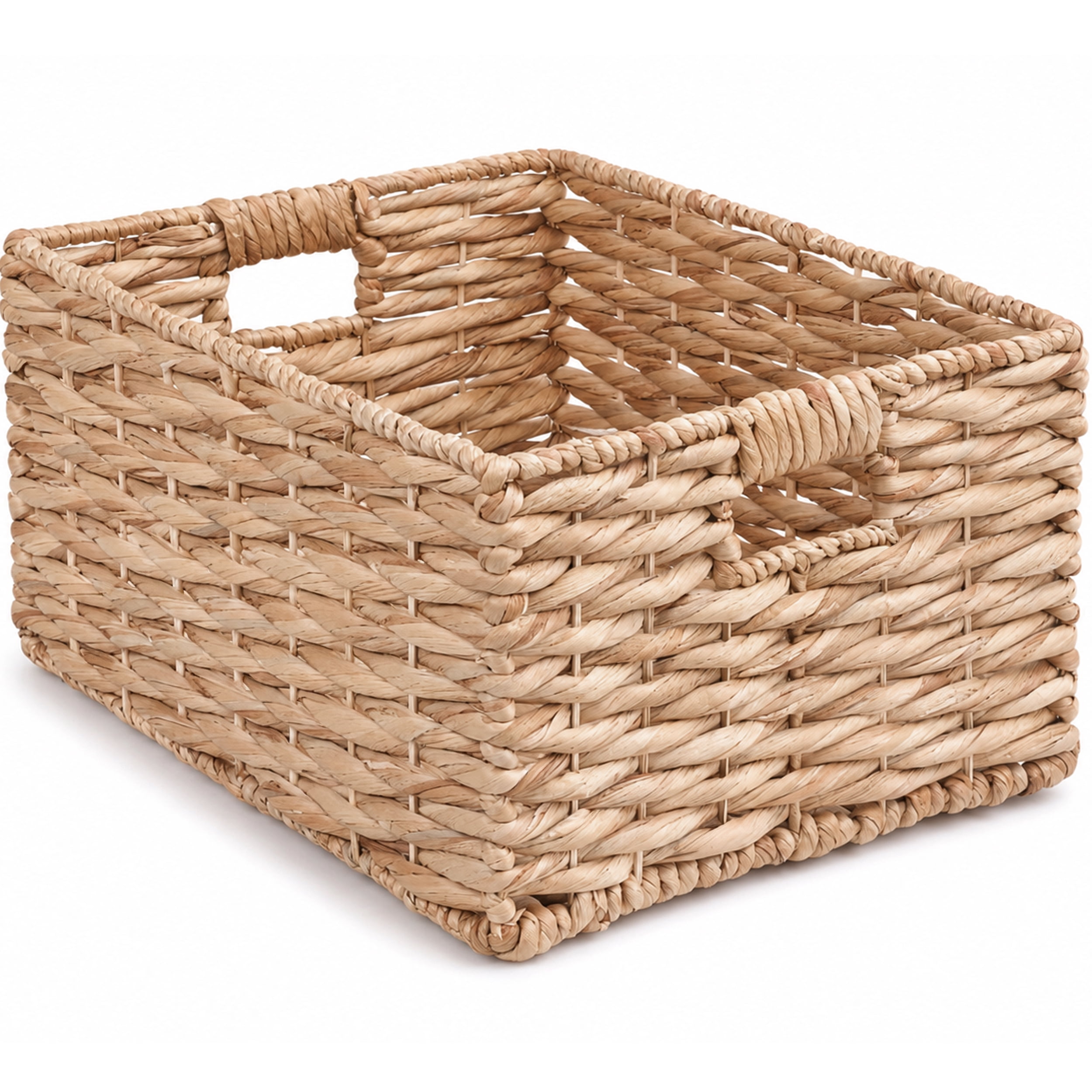 Water Hyacinth Storage Basket, Natural, 16.9" x 12.6" x 9.1", Handwoven Twisted Weave Basket with Handles – Shelf Organizer, Towel Storage, Living Room Storage