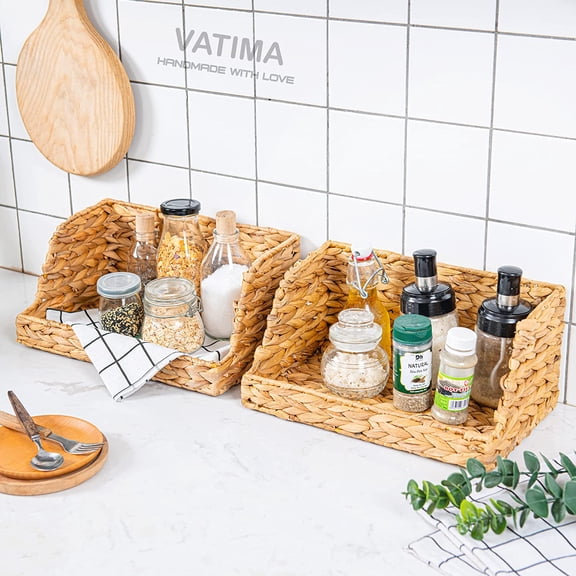 Water Hyacinth Storage Baskets with Large Open-Front for Kitchen Decor, 13.4 x 9.5 x 5.5 Inches, 2 Pack