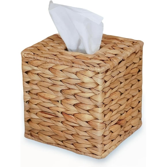 Water Hyacinth Tissue Cover, Wicker Tissue Box Cover (5.7 x 5.7 x 5.9",Square)