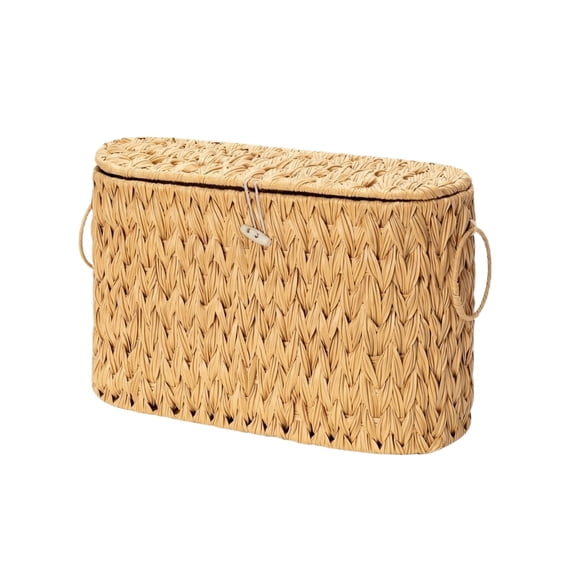 Water Hyacinth Toilet Paper Basket, Decorative Woven Bathroom Storage Bin for Shelf, Handcrafted Lidded Paper Roll Holder with Lid, Slim Natural Wicker Bathroom Organizer for Narrow Spaces