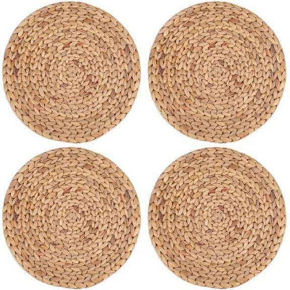 Water Hyacinth Weave Placemat Round Braided Rattan Non-Slip Heat-Resistant Tablemats 9.84'' x 4pc