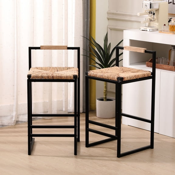 Water Hyacinth Woven Bar Stools with Metal Frame / Durable and Versatile for Different Settings