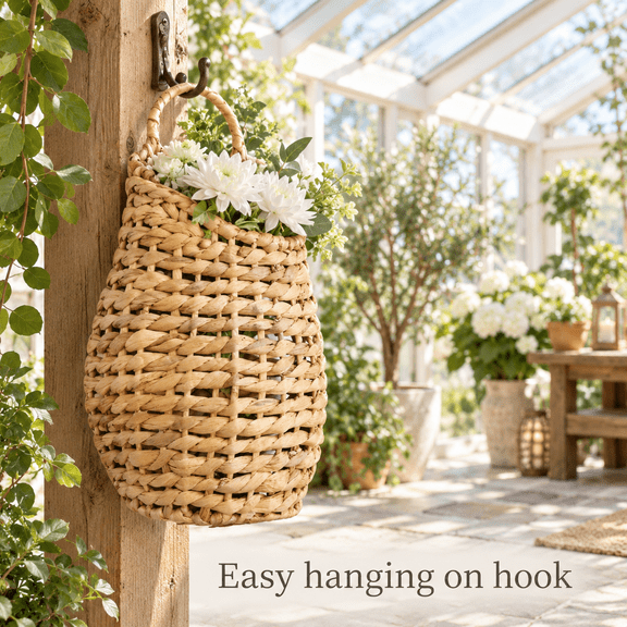 Water Hyacinth Woven Hanging Basket Boho Wall Decor for Front Door