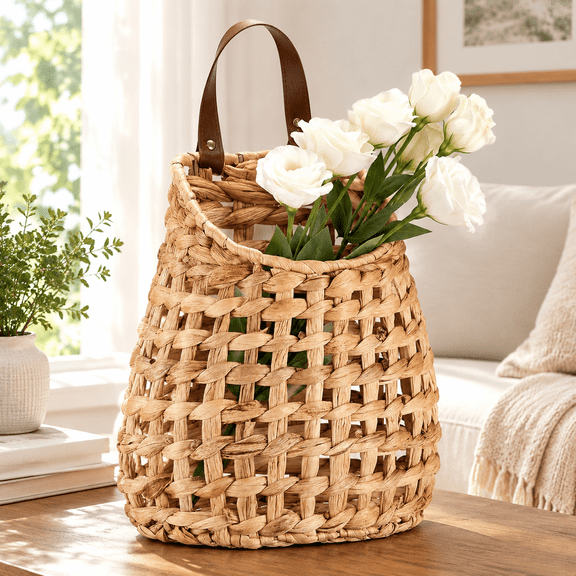 Water Hyacinth Woven Hanging Basket Indoor Outdoor Front Door Basket