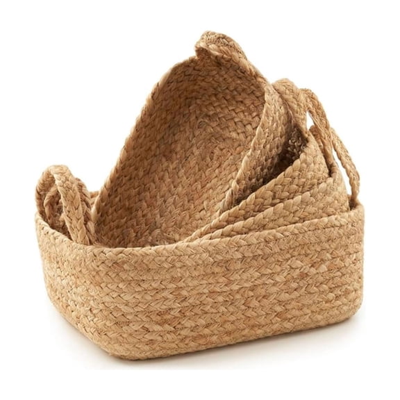 Water Hyacinth Woven Storage Basket Set of 4, Natural Shelf Organizer Bins with Handles