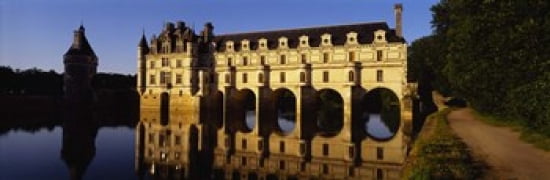 Water In Front Of The Building Loire Valley Chenonceaux France Canvas Art - Panoramic Images (36 x 12)