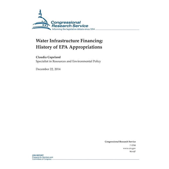 Crs Reports: Water Infrastructure Financing: History of EPA Appropriations (Paperback)