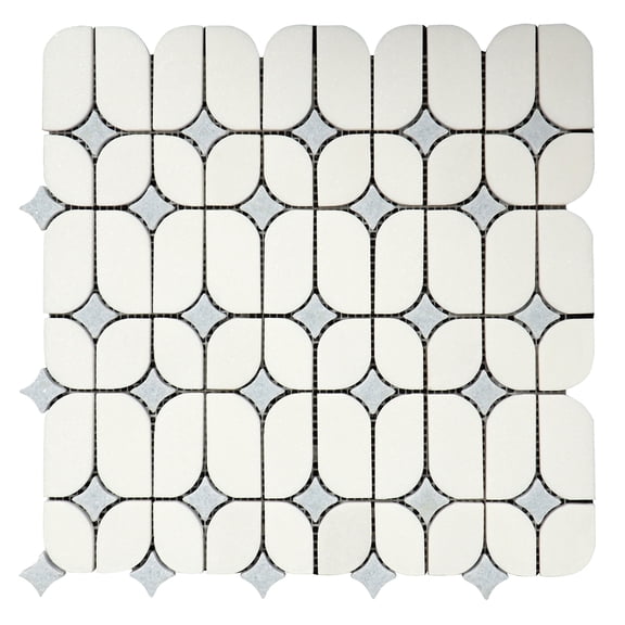 Water Jet Thassos White Marble and Blue Celeste Novelty Mosaic Wall & Floor Tile - Case (10 Sheets)