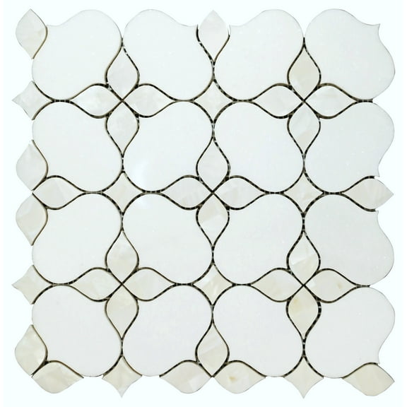 Water Jet - Thassos White and Mother of Pearl Novelty Mosaic Wall & Floor Tile - Case (10 Sheets)