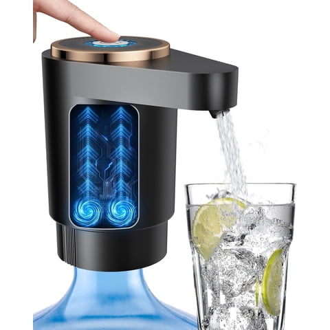 Water Jug Pump for 5 Gallon Bottle – Portable Electric USB-C Charging Dispenser, Dual Powerful Motors, Fast Flow, Fits 2-5 Gallon Jugs – Ideal for Home, Office, Camping, RV, Black