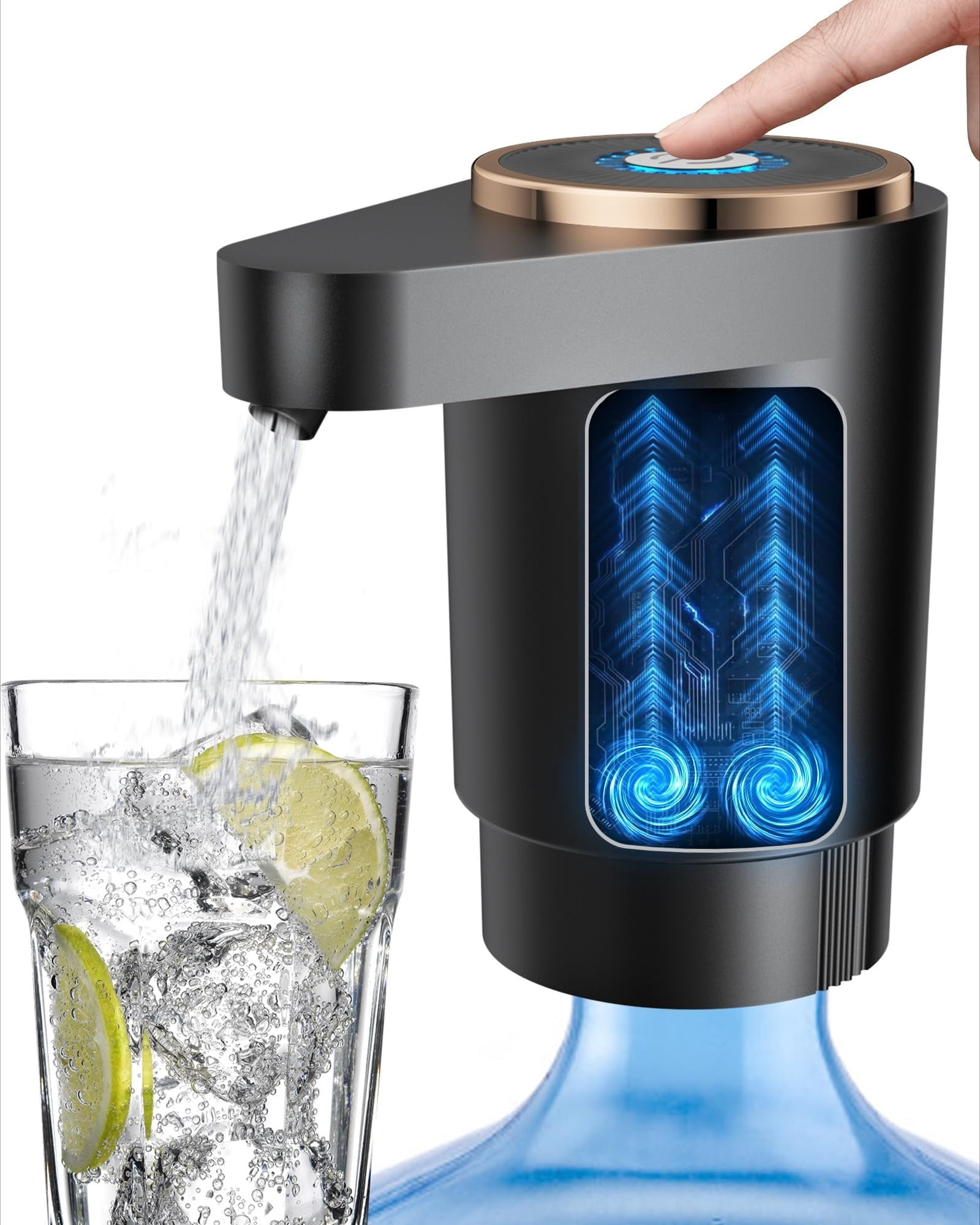 Water Jug Pump for 5 Gallon Bottles,Portable Electric USB-C Dispenser, Dual Motors, Fast Flow, Fits 2–5 Gallon Jugs, Ideal for Home, Office, Camping and RV