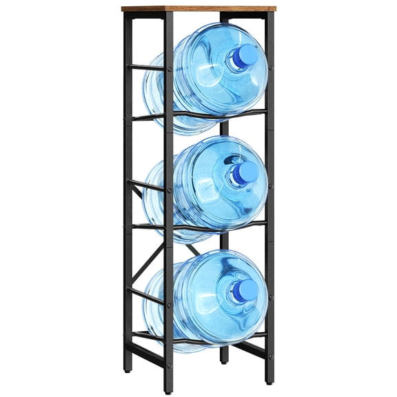 HOOBRO 3-Tier 5-Gallon Water Jug Rack and Dispenser Stand, Rustic Brown and Black