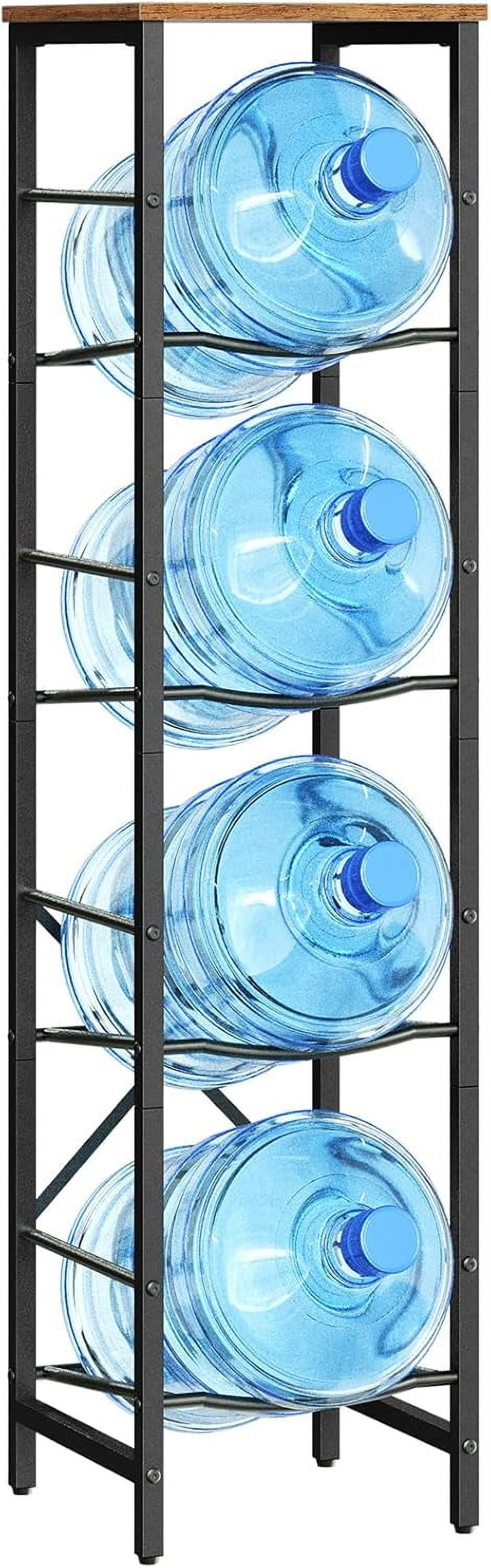 Water Jug Rack, Water Bottle Holder, 5 Gallon Water Jug Rack, 4-Tier Water Cooler Storage Rack, Water Dispenser Stand, for Kitchen, Living Room, Office, Rustic Brown and Black