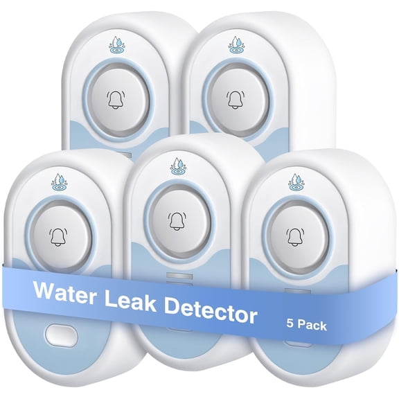 Water Leak Detector 5 Pack, 5-Year Battery Life, Water Alarm with Low Battery Warning, 100dB Loud Sound and Self-Test Function, IP66 Waterproof for Home Basement Kitchen(Not Support Wi-Fi)