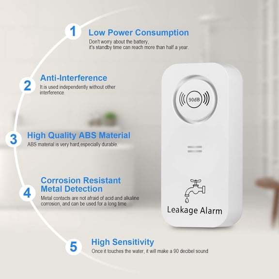 Water Leak Detector, 5-Pack Wireless Water Alarm with 90Db Adjustable Volume, Sensitive Leak And Drip Alert Sensor for Kitchen Bathroom Basement