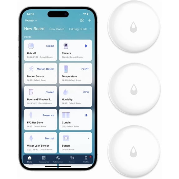 Water Leak Sensor 3 Pack, Zigbee Wireless Water Leak Detector for Alarm System and Smart Home Automation, Requires HUB, App Notifications, for Kitchen, Bathroom, Basement, Works with IFTTT