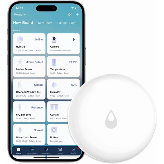 Water Leak Sensor, Zigbee Wireless Water Leak Detector for Alarm System and Smart Home Automation, Requires HUB, App Notifications, for Kitchen, Bathroom, Basement, Works with IFTTT