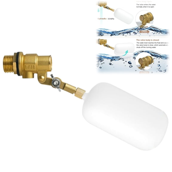 Water Level Control Auto Fill Valve Adjuatable Arm Brass Valve & Plastic Float Ball For Water Tank Pool Fountain Pet Water Dispenser
