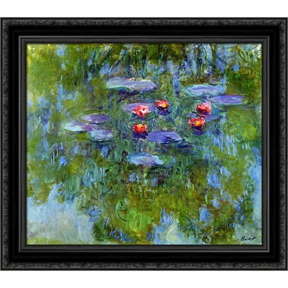 Water Lilies 20x20 Black Ornate Wood Framed Canvas Art by Monet, Claude