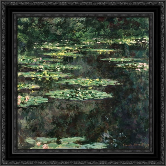 Water Lilies 20x20 Black Ornate Wood Framed Canvas Art by Monet, Claude
