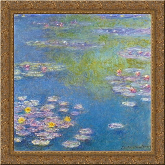 Water Lilies 20x20 Gold Ornate Wood Framed Canvas Art by Monet, Claude