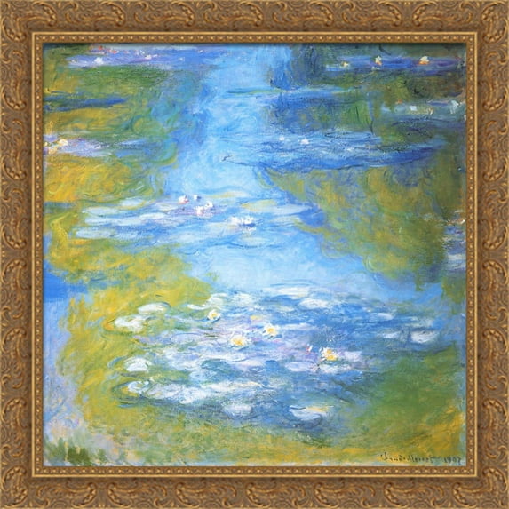 Water Lilies 28x28 Large Gold Ornate Wood Framed Canvas Art by Claude Monet