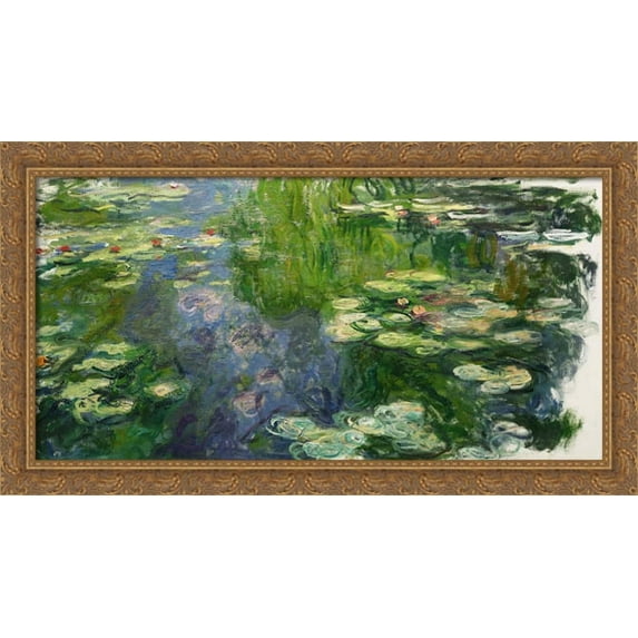 Water Lilies 40x22 Large Gold Ornate Wood Framed Canvas Art by Claude Monet