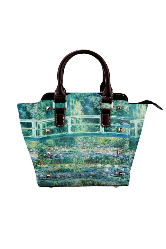Water Lilies And Bridge Rivet Fashion One-Shoulder Women's Handbag Tote Bag